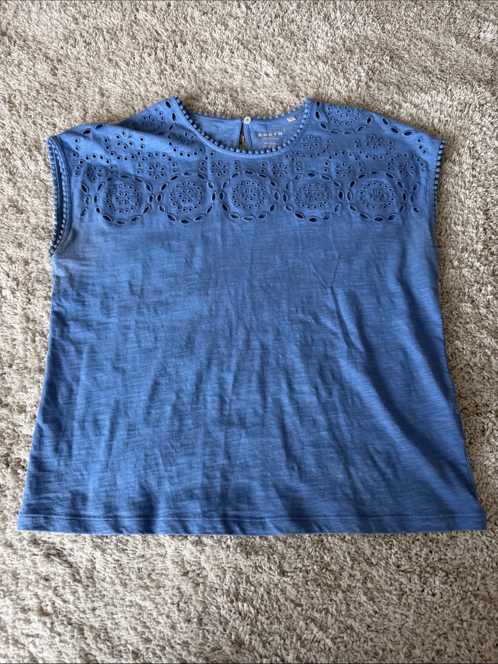 Boden Cornflower Blue Eyelet Yoke Tank Top
